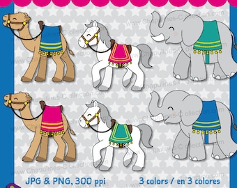 Clipart dromedary camel, horse and elephant, from the three wise men, three magi, three kings, Set 114