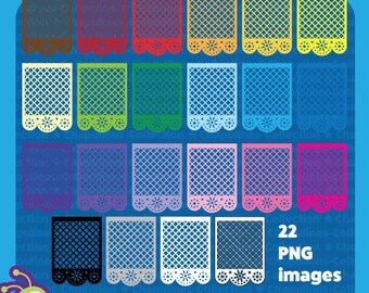 Papel picado commercial use clipart Mexico día de muertos rainbow set 248