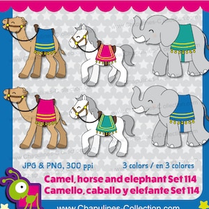 Clipart dromedary camel, horse and elephant, from the three wise men, three magi, three kings, Set 114