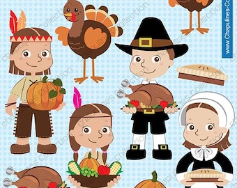 Thanksgiving clipart, pilgrims clipart, native americans clipart, turkey clipart, thanksgiving table clipart, prayer  images set 70
