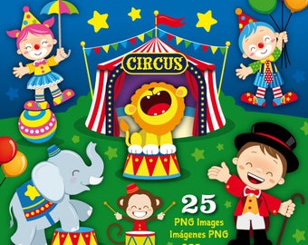 Circus clipart, clown, elephant, monkey, lion, balloons, circus tent, 60% off Set 134