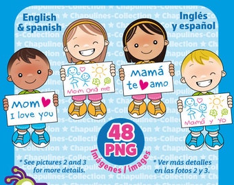 Kids and Mother's day Clipart, Mamá, Día de las Madres, PNG illustrations, Set 160
