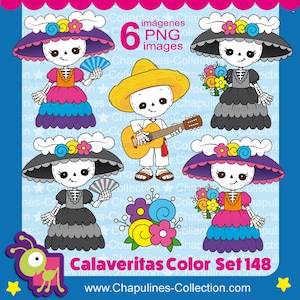 Tag der Toten Clipart, Skelett, Calaveritas, Catrina, Dapper Skelett, Musiker, Gitarre, Día de Muertos, Set 148