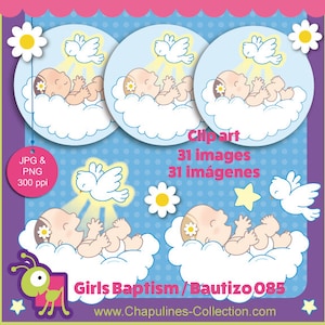 Baptism, baby girls and dove clipart for favors, decorations, invites, gifts, cards, centerpieces, set 085