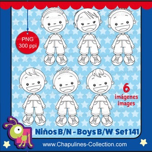 Clipart Jungen schwarz weiß, PNG Bilder, Kinder Clipart, Jungen Illustrationen, digitale Stempel Set 141