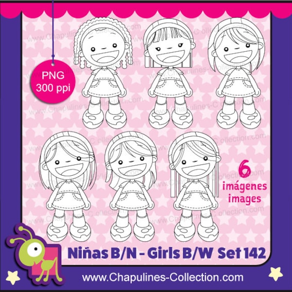 Clipart Girls Black and white, PNG images, school illustrations, girls illustrations, images set 142