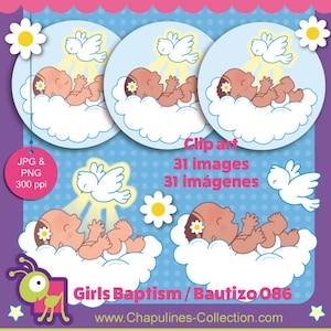 Baby girls Baptism clipart, dove clipart for favors, decorations, invites, gifts, cards, centerpieces, set 086