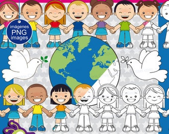 Union and Peace Clipart, Color and Black/White Bundle, United Nations day, PNG images Set 166