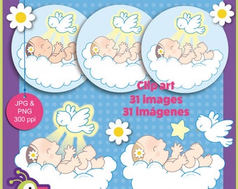 Baptism, baby girls and dove clipart for favors, decorations, invites, gifts, cards, centerpieces, set 085