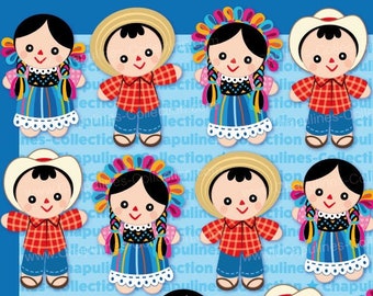 Mexican Maria rag dolls clipart Set 195