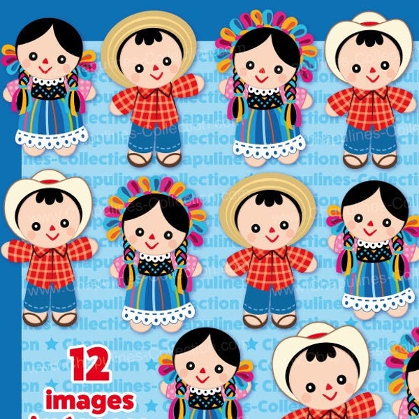 Mexican Maria rag dolls clipart Set 195