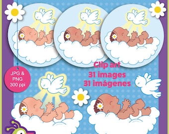 Baby girls Baptism clipart, dove clipart for favors, decorations, invites, gifts, cards, centerpieces, set 086