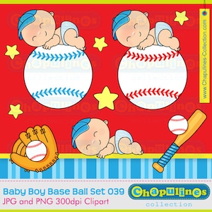 Bebé niño Baseball Clipart, Baby Shower clipart, recién nacido ilustraciones - Set 039