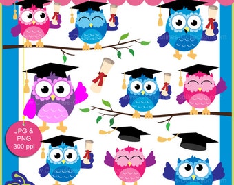 Graduation Owls clipart, colorful owls images, school clipart, graduation clip art set 099