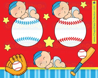 Baby boy Clipart Baseball Baby Shower Clipart, newborn illustrations, commercial use allowed - Set 039