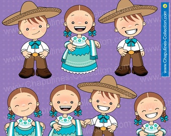 Mexican Outfits Clipart China Poblana and Charro, Mexico Clipart, 5 de Mayo, Kids illustrations 077