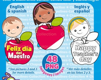 Clipart del Día del Maestro, combo color y blanco/negro, imágenes PNG Set 167