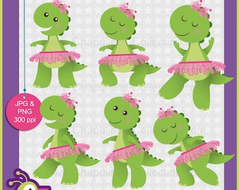 Dinosaur Ballerina Clipart Ballet illustrations Dinosaur with tutu images Set 100