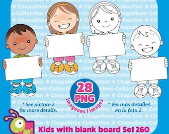 Kids with blank board clipart PNG illustrations Set 260