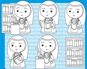 Clipart Sor Juana Inés de la Cruz, en blanco y negro, ilustraciones, imágenes, Set 188
