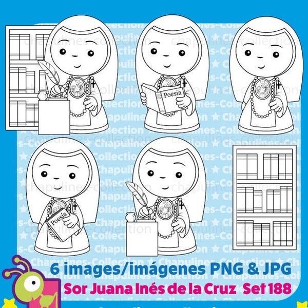 Clipart Sor Juana Inés de la Cruz, en blanco y negro, ilustraciones, imágenes, Set 188