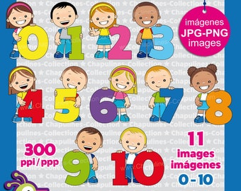 Numbers and kids Clipart, from 0 to 10, Set 190