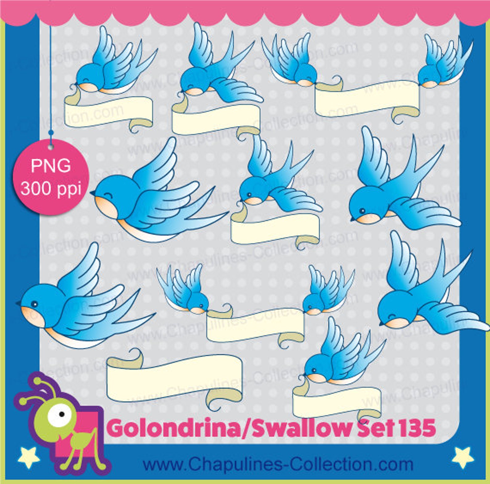 Clipart Golondrina, Graduación, Buena Suerte, inglés y español Set 135