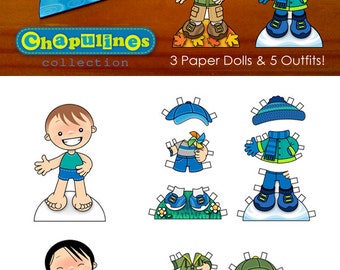 Poupées en papier - Imprimable - Saisons de l’année - Garçons - Couleur - Set 023