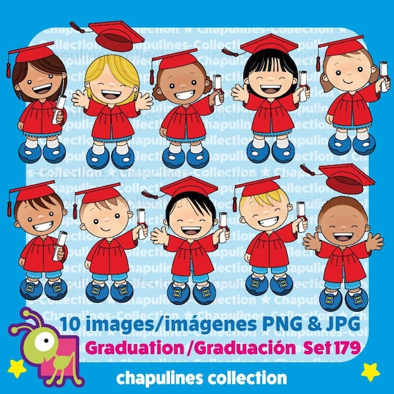 Banquete conjunto horizonte Clipart Graduación toga roja ilustraciones niños graduación - Etsy España