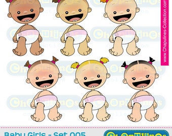 Clipart Bebés Niñas en Pañales, ilustraciones bebés, imágenes bebés set 005