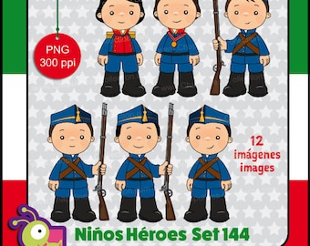 Boy heroes Clip art, full body, Battle of Chapultepec, Mexico clipart, kids, school illustrations, graphics set 144
