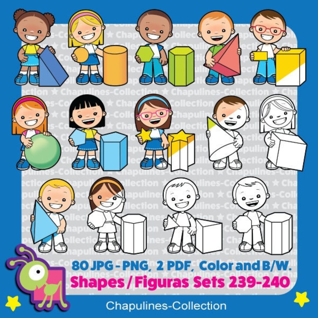 Shapes Clipart Bundle, Color and Black/white, Digital Product, JPG and ...