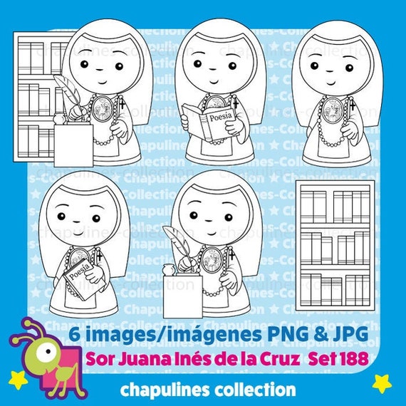 Clipart Sor Juana Inés de la Cruz en blanco y negro - Etsy México