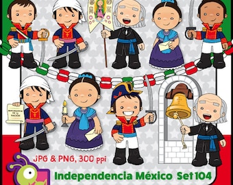 Combo clipart Independencia de México a color y en blanco y - Etsy México