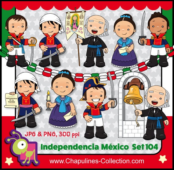 Combo clipart Independencia de México a color y en blanco y - Etsy México