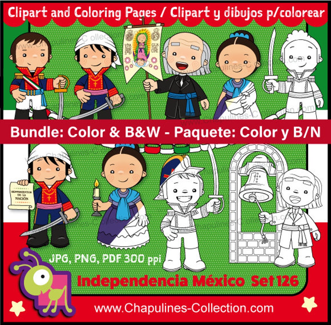 Combo clipart Independencia de México a color y en blanco y - Etsy México