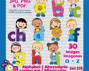 Clipart Abecedario, minúsculas, de la A a la Z, imágenes PNG, JPG y PDF, Set 219