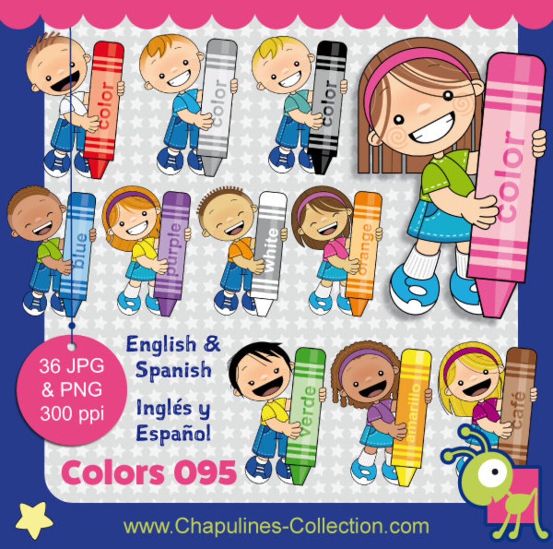 Clipart de colores clipart de crayones inglés y español Etsy España