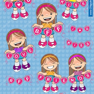 Love Clipart - Girls - Friends - BFF - Kiss _ I love you - Illustrationen - Kommerzielle Nutzung Bilder für Deine Designs 012
