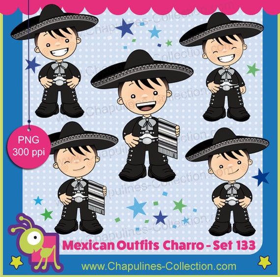 60 Off Clipart Boys With Charro Suit Black And Silver Etsy