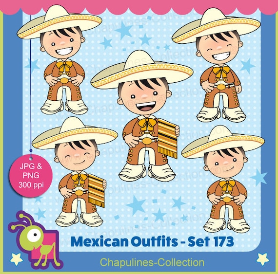 Clipart de ni os con traje de charro en naranja con dorado traje t pico Independencia Revoluci n Mexicana 5 de Mayo set 173