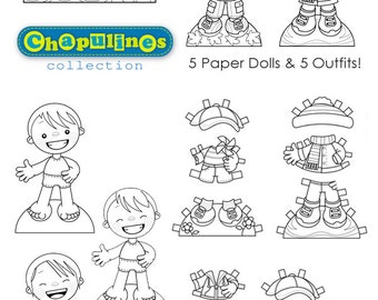 Poupées en papier - Imprimable - Saisons de l’année - Garçons - N/B - Coloriage - Set 020