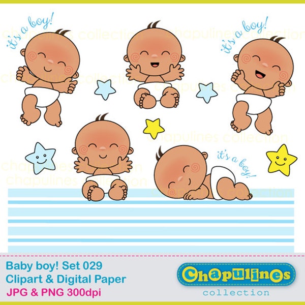 Baby boy Clipart - Baby Shower clipart, newborn illustrations, baby illustrations, Digital Clipart and Digital Paper - Set 029