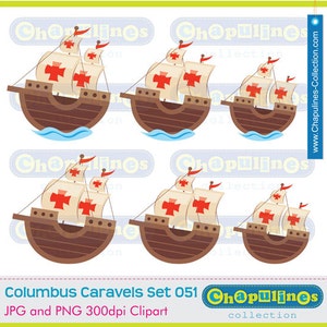 Clipart Columbus Ships Caravels La Niña, Pinta et Santa Maria, caravelles illustrations, images de l’école Set 051