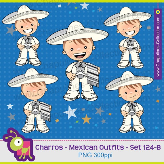 Mexico Clipart White And Silver Charro Mexican Suit Mexican Etsy