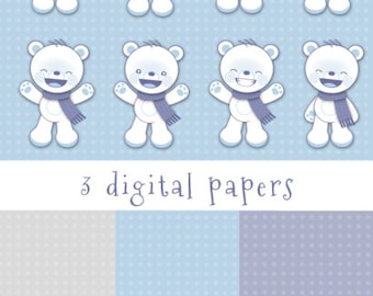 Polar bear Clipart - Winter clipart - Digital Papers - Snow - Village