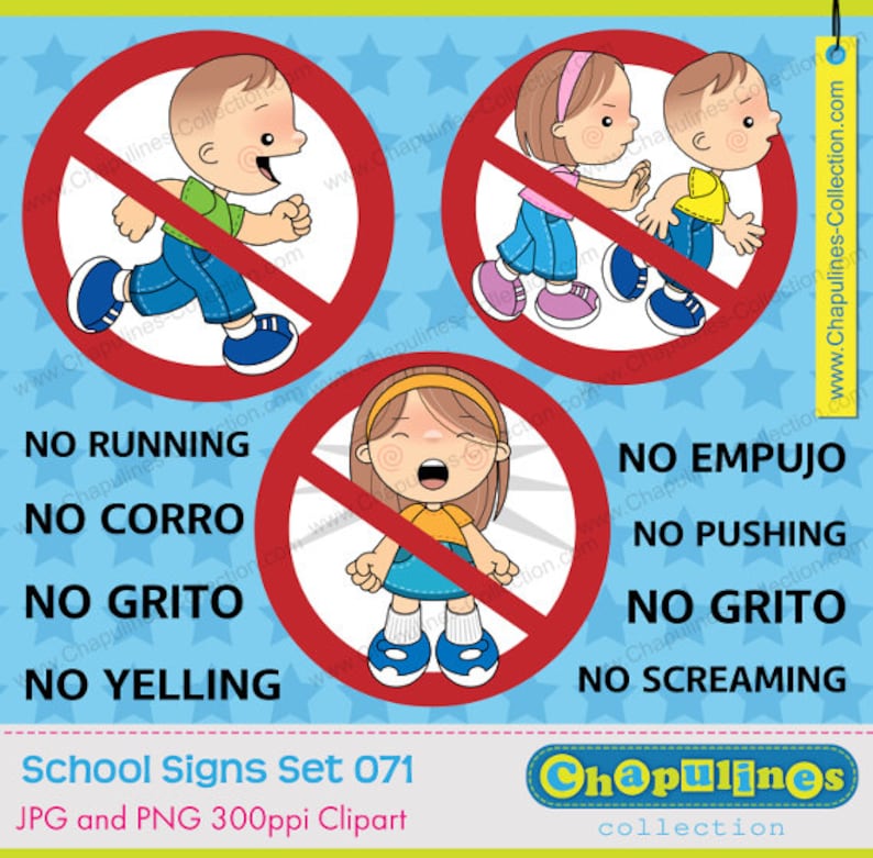 Clipart de Señalamientos para Escuela, No Corro, No Grito, No Empujo