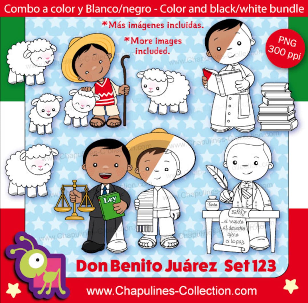 Benito Juárez Clipart Bundle, Color and Black/white, Mexico, President