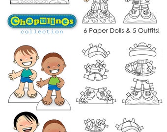 Paper Dolls - Printable - Seasons of the Year - Boys - Color & BW - Set 026