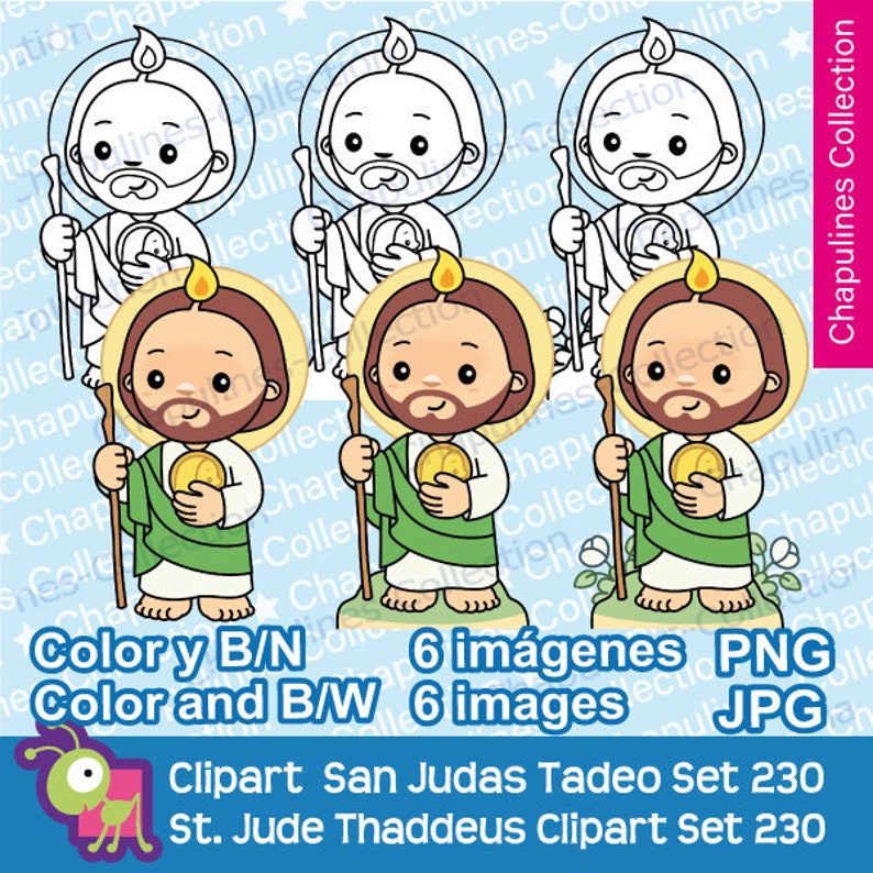 Clipart St. Jude Thaddeus Clipart Bundle Color and Black/White Set 230 Instant Download image 1